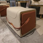 Luxury Monogram Upholstered Storage Footstool with Strap Detail